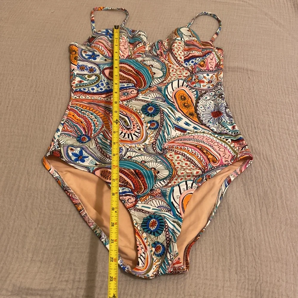 J. Crew Multicolor Paisley One-Piece with Nude Lining. Size 4